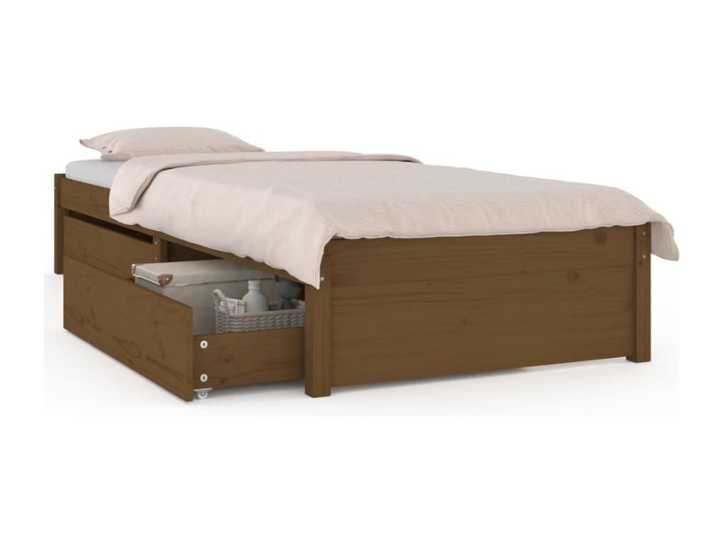Cadre de lit sans matelas avec tiroirs marron miel 90x200 cm