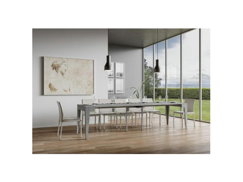 Console extensible moderne en bois Laviecasa 90x42-198 ou 90x42-302-Couleur Gris ciment-Support 4 pieds-3 rallonges SZHQ35106