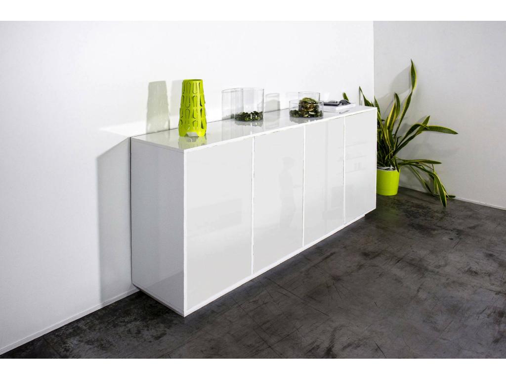 Buffet Laviecasa Buffet de cuisine 4 portes Buffet de salon Made in Italy 180x41h86 cm Blanc brillant GOWV45011