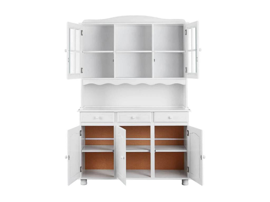 Meubiana - Buffet Vaisselier 5 Portes 3 Tiroirs Bois Massif Vernis Blanc