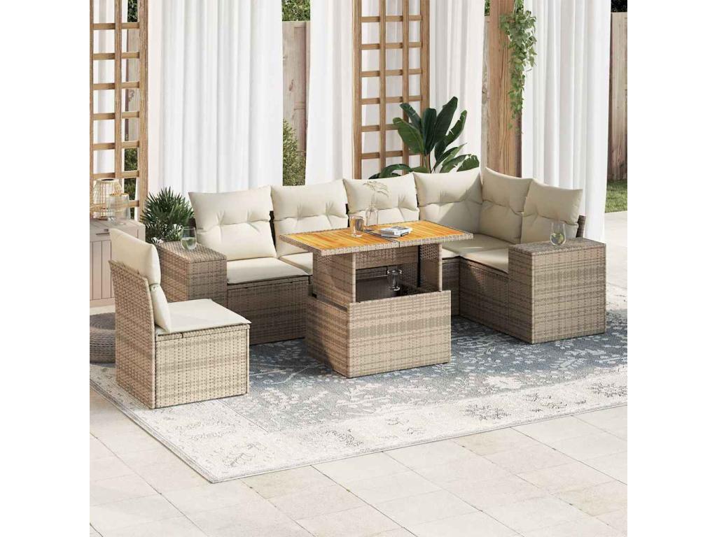 Salon de jardin avec coussins 7 pcs beige résine tressée UIUB96261