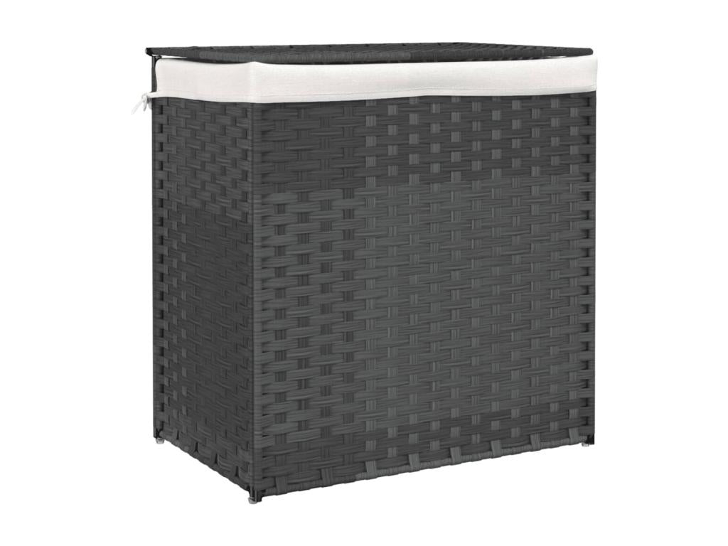Panier à linge avec 2 sections gris 53x35x57 résine tressée