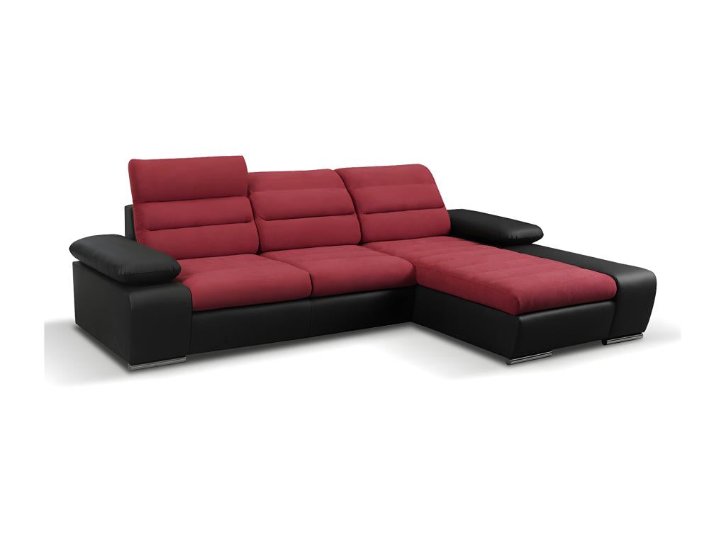 Canapé d'angle convertible en tissu et simili Meubiana - Bicolore rouge/noir - Angle droit