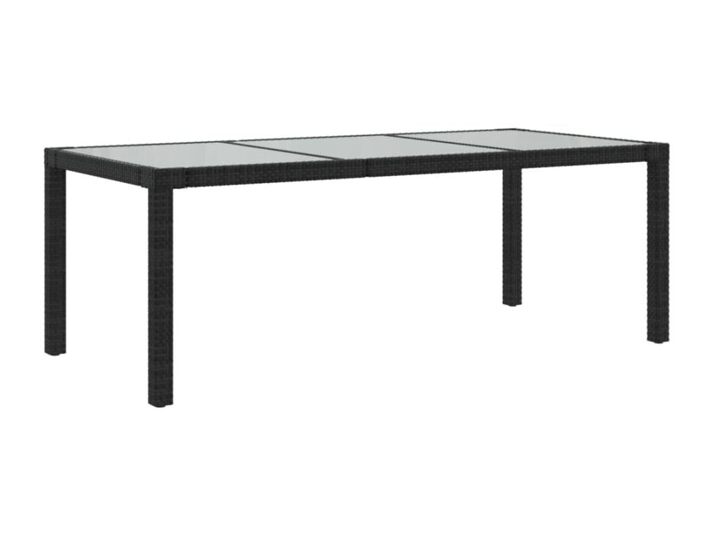 Table de jardin Noir 190x90x75 cm Verre trempé/résine tressée
