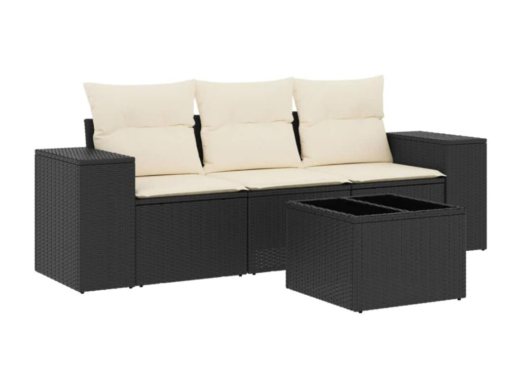 Salon de jardin 4 pcs avec coussins noir résine tressée AWXJ22421