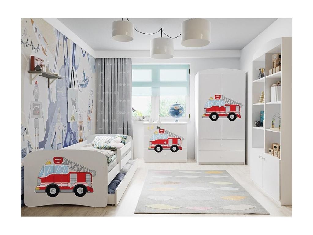 Lit enfant blanc Meubiana avec sommiers et barrière de sécurité amovible Meubiana-80x160