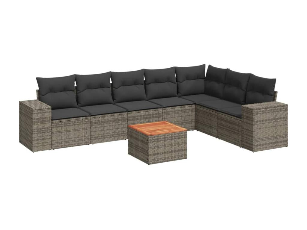 Salon de jardin 8 pcs avec coussins gris résine tressée