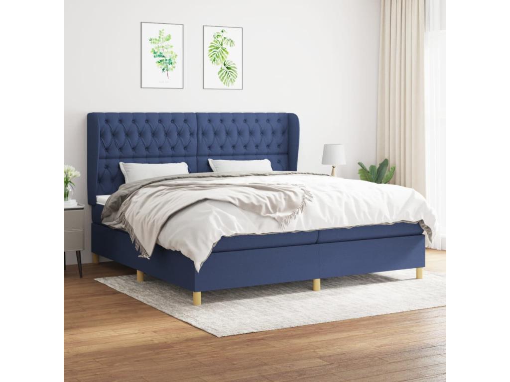 Lit à sommier tapissier avec matelas Bleu 200x200 cm Tissu GEKP41665