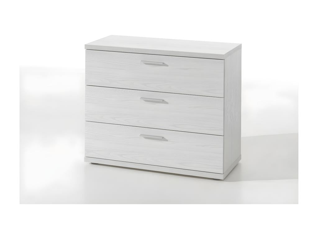 Commode robuste 3 tiroirs coloris blanc effet bois collection Laviecasa. RRWL19899