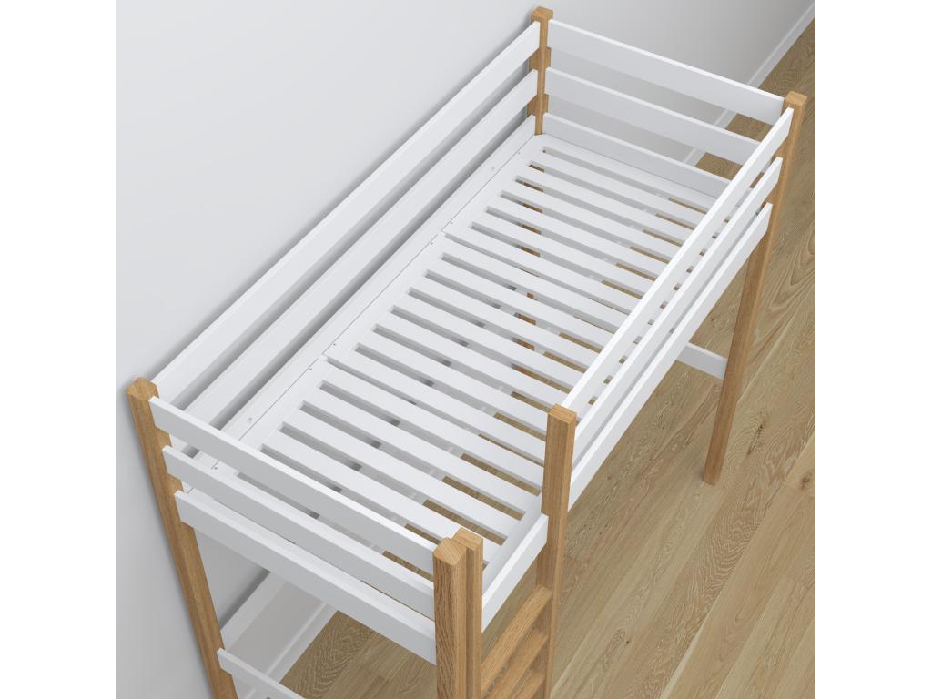 Lit mezzanine en bois - avec bureau N05 Blanc / Chêne Naturel 100x200 NKAP24499