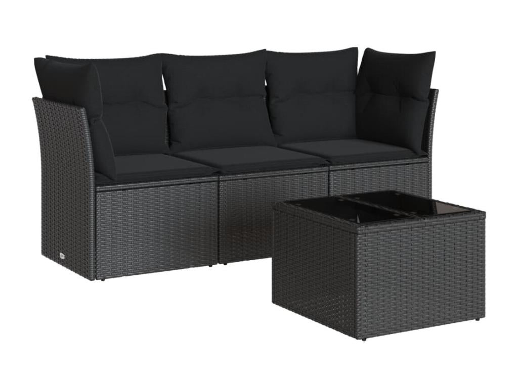 Salon de jardin 4 pcs avec coussins noir résine tressée FOXE25782