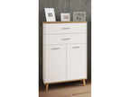 Meubiana Bois Buffet Haut Commode Portes battantes Tiroir Lindas Blanc / Chêne Miel