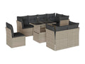 Salon de jardin 9 pièces avec coussins gris clair résine tressée RBMN61076