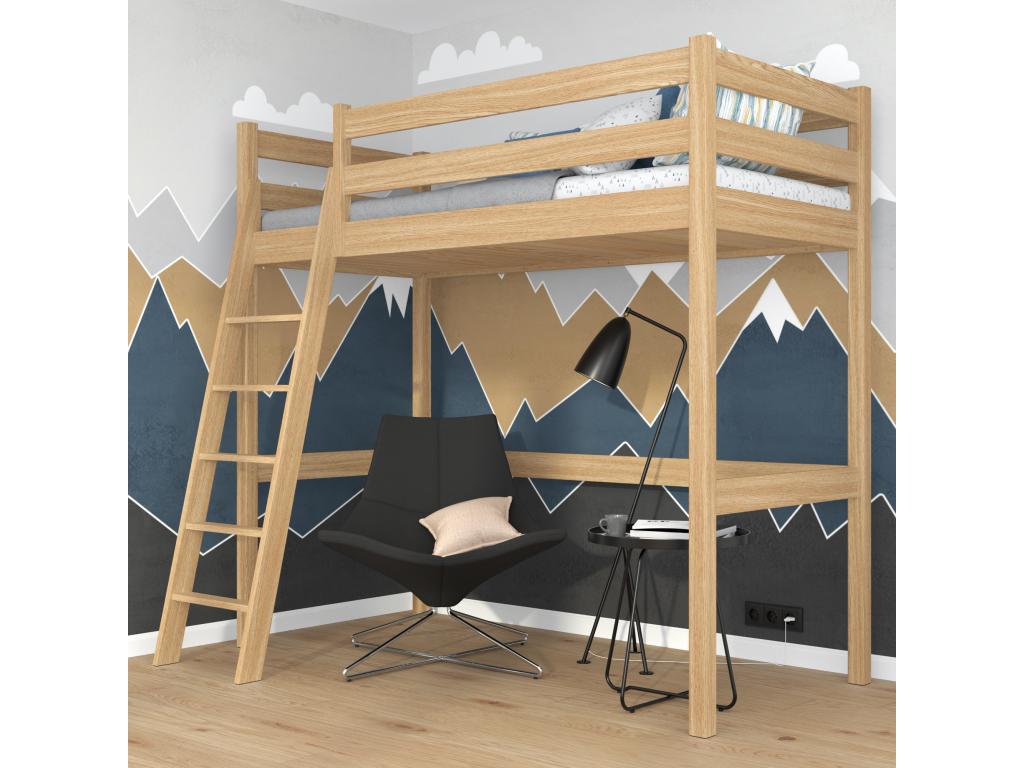 Lit mezzanine en chêne N03 Chêne Naturel 100x180 LVSZ72902