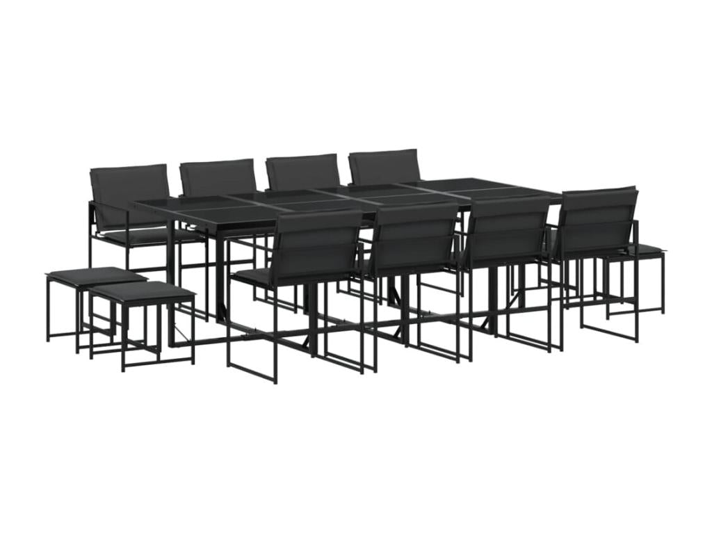 Ensemble à manger de jardin avec coussins 13 pièces noir textile