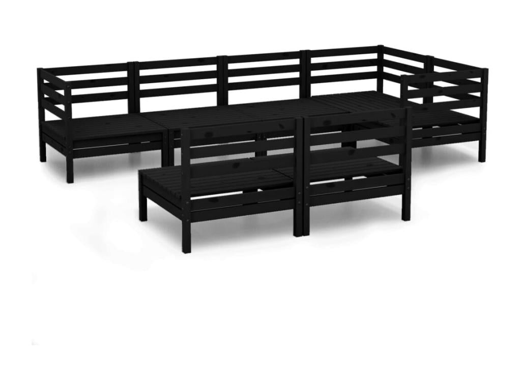 Salon de jardin 7 pcs Bois de pin massif Noir PQUB26948