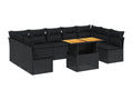Salon de jardin 10 pcs avec coussins noir résine tressée