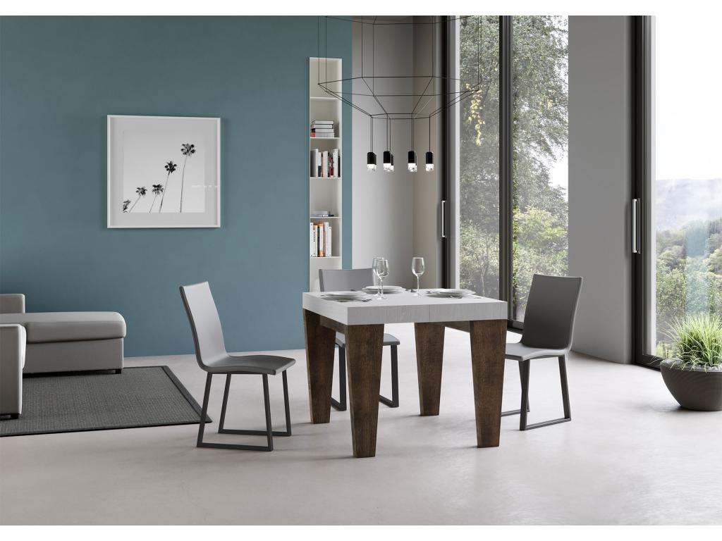 Table extensible 90x90/246 cm Laviecasa Mix dessus Frêne Blanc pieds Noyer ZDPX97676