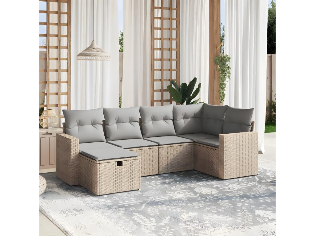 Salon de jardin avec coussins 6pcs méLaviecasa beige résine tressée KXBS28046