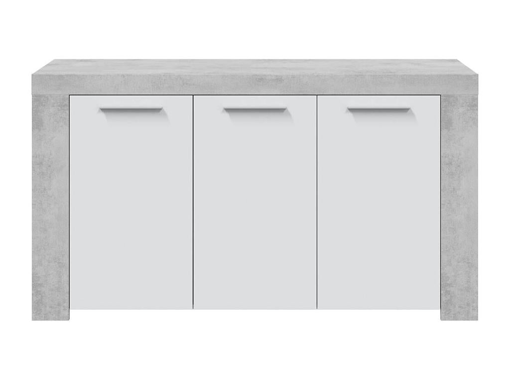 Buffet avec 3 portes coloris Blanc Meubiana / Ciment en mélamine - Dim 80x144x42 cm