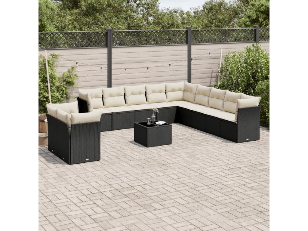 Salon de jardin 12 pcs avec coussins noir résine tressée