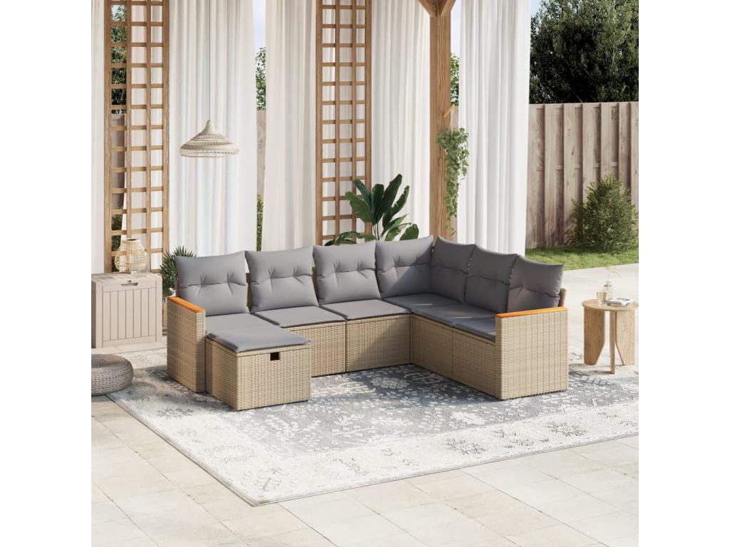 Salon de jardin avec coussins 7 pièces méLaviecasa beige résine tressée MOIT42910