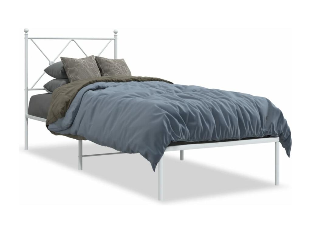 Cadre de lit métal sans matelas avec tête de lit blanc 75x190cm JEPX67941