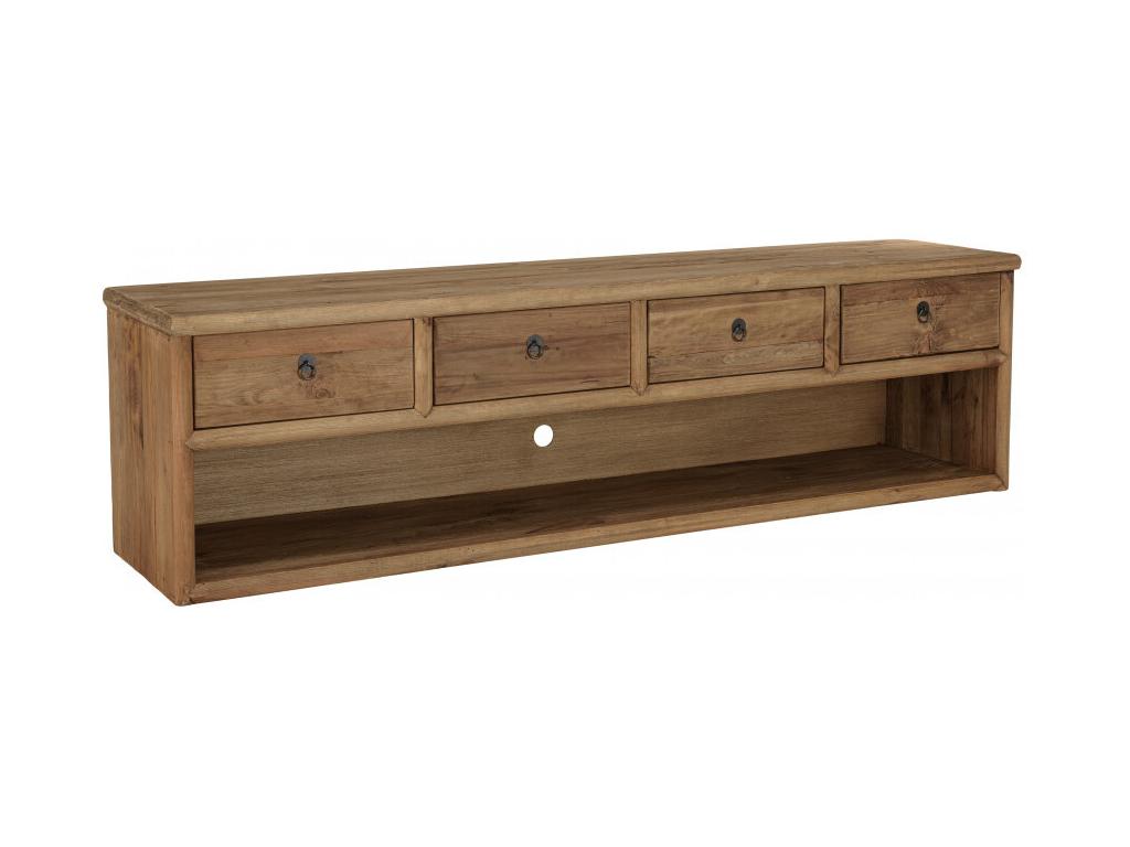 Meubiana - Meuble TV 4 tiroirs 1 niche longueur 200cm bois pin recyclé