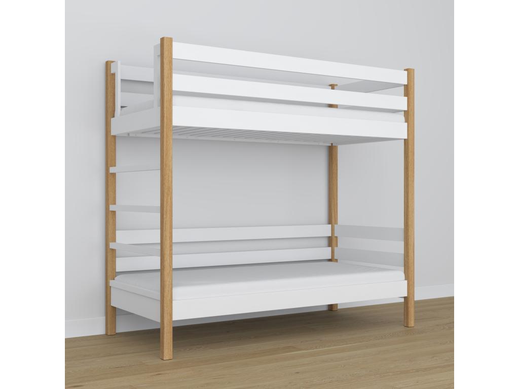 Lit superposé en bois N03 Blanc / Chêne Naturel 100x190 JAPU19287