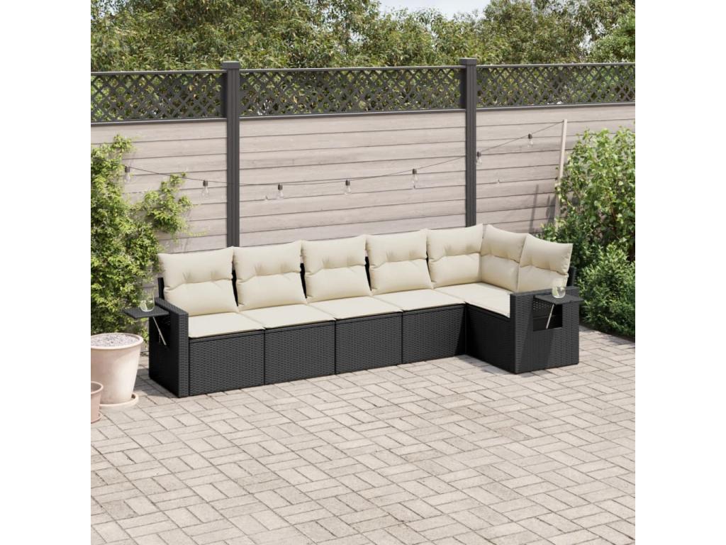 Salon de jardin 6 pcs avec coussins noir résine tressée SANU35485