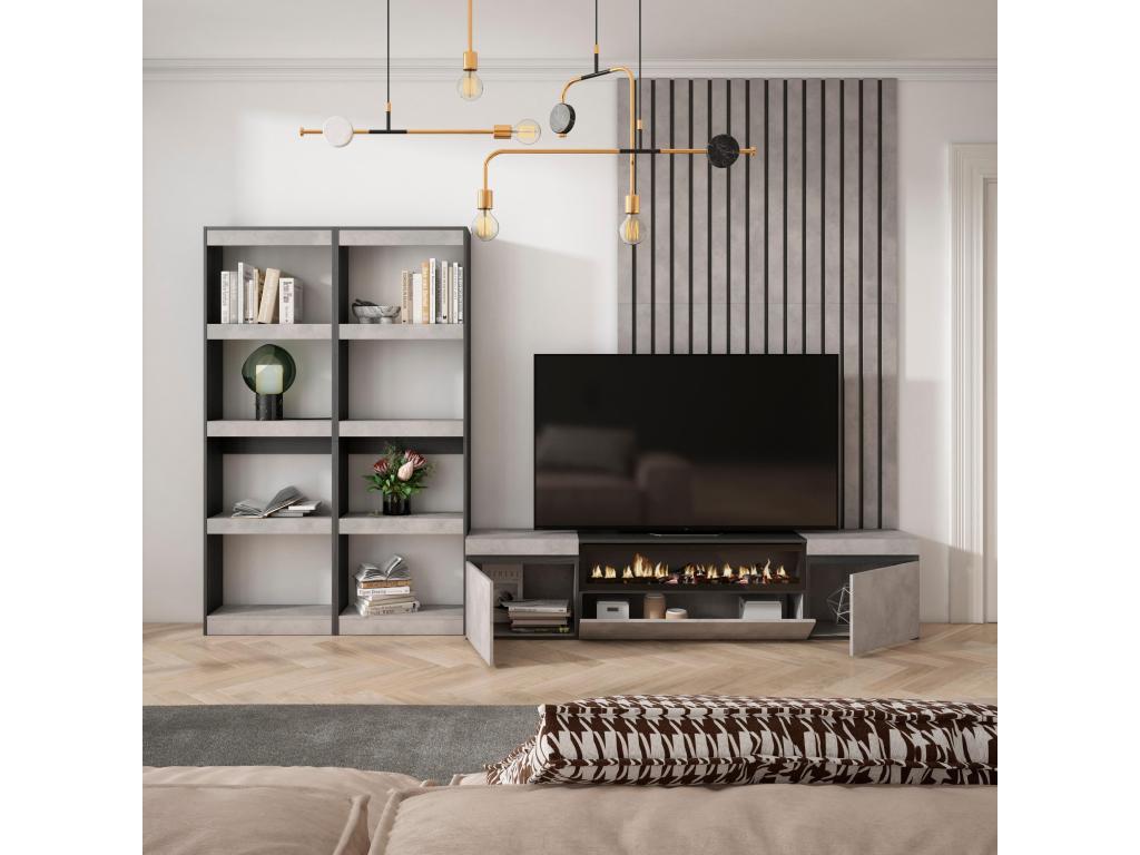 Ensemble Meuble TV 320x186x35cm Pour les TV jusqu'à 80 Cheminée électrique Ciment