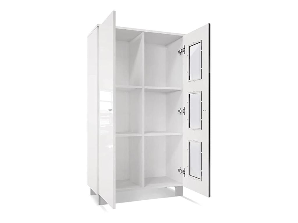Vitrine sur pied avec 2 portes et 3 vitres blanc mat/blanc haute brillance/bordeaux haute brillance 71x129x35 cm JODX66023