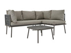 Salon de jardin en Fer forgé - 4 places - canapé d'angle extérieur avec coussins - 2 canapés et 1 table basse - décoré tressé en corde - Gris