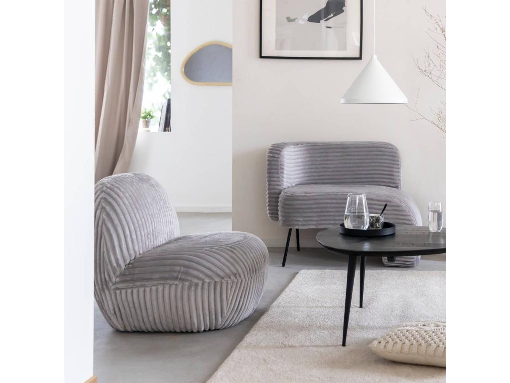Fauteuil confort en velours tricoté gris Soléa