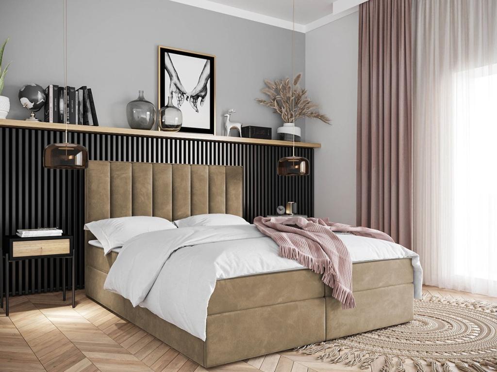 Lit continental Laviecasa 101 Double Continental Brun clair 180x200 Tapisserie 180cm GGMC04829