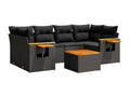 Salon de jardin 7 pcs avec coussins noir résine tressée