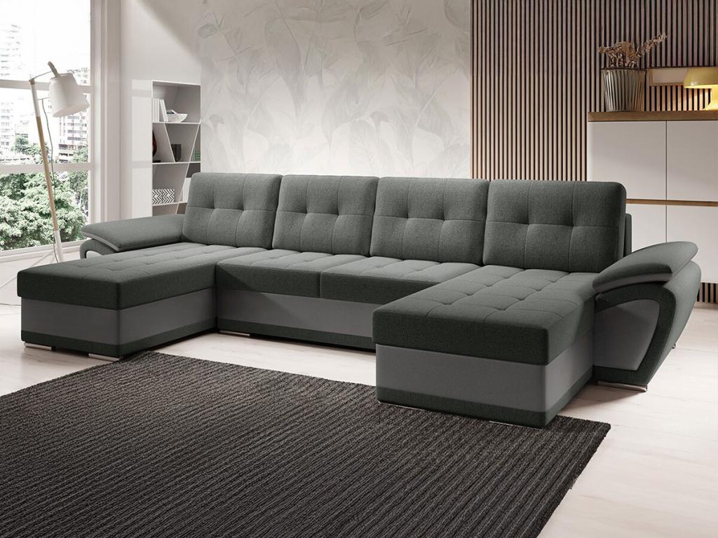 Canapé d'angle Homzora 115 Gris Fonction de couchage Boîte de literie 336x157x97cm