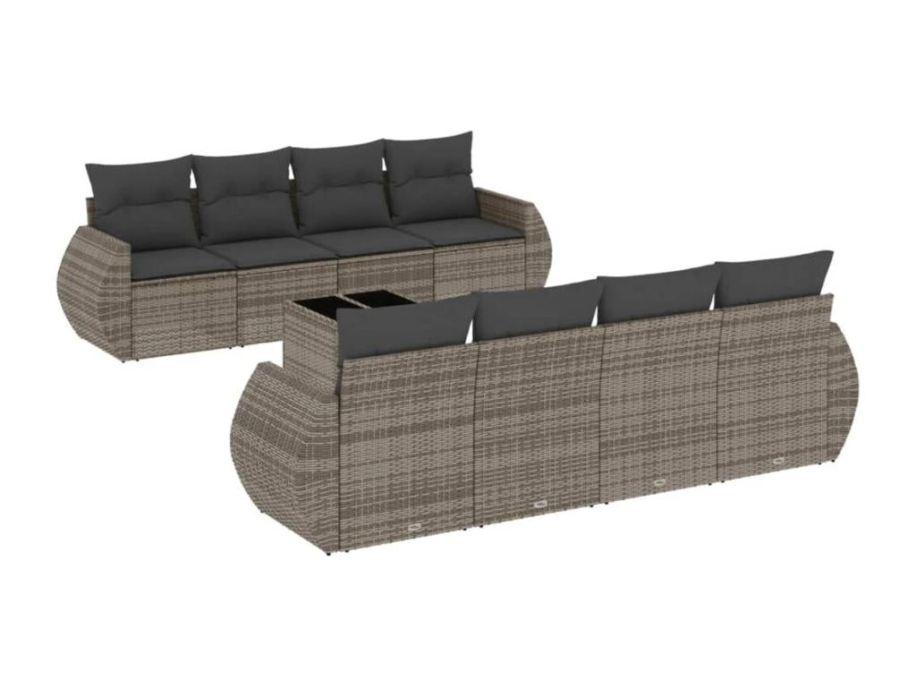 Salon de jardin 9 pcs avec coussins gris résine tressée MUKT53174