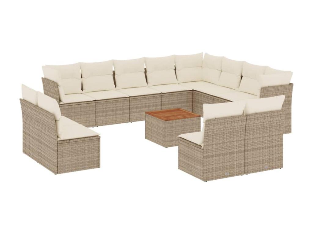 Salon de jardin avec coussins 13 pcs beige résine tressée