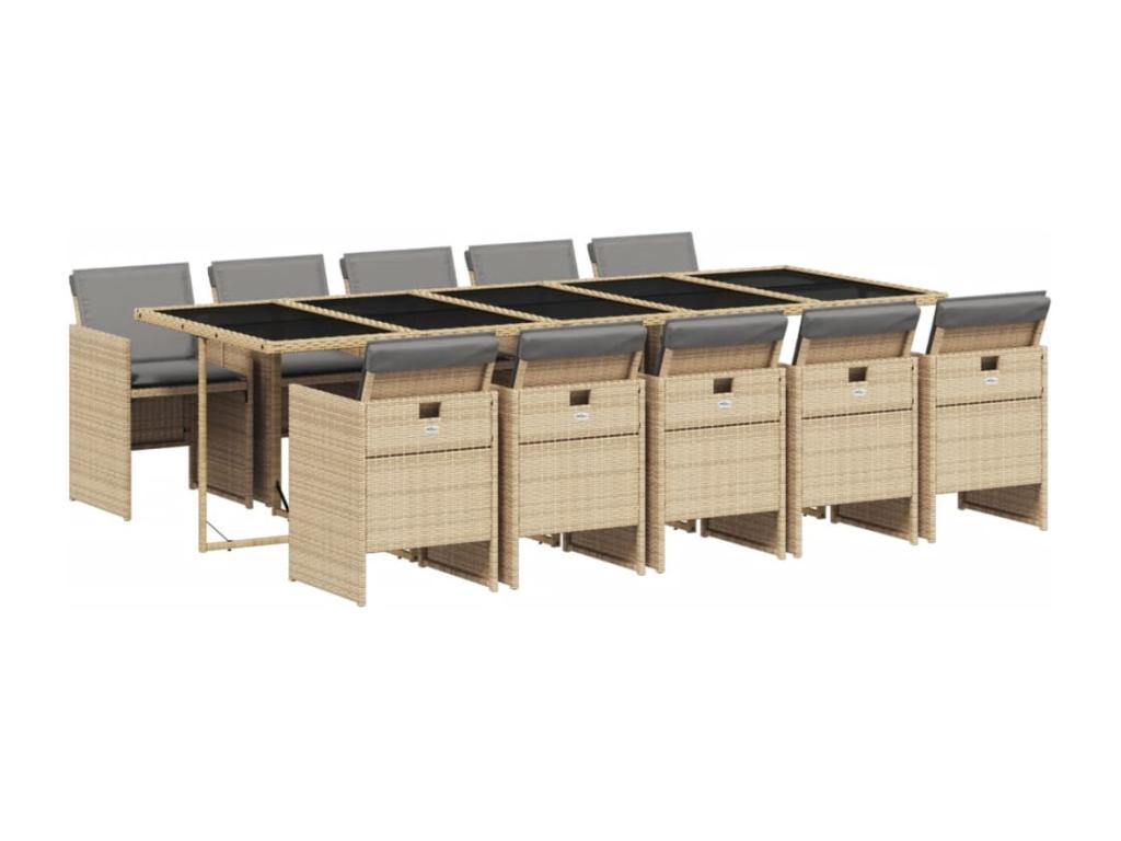 Ensemble à manger de jardin et coussins 11 pièces méLaviecasa beige LXRT64536