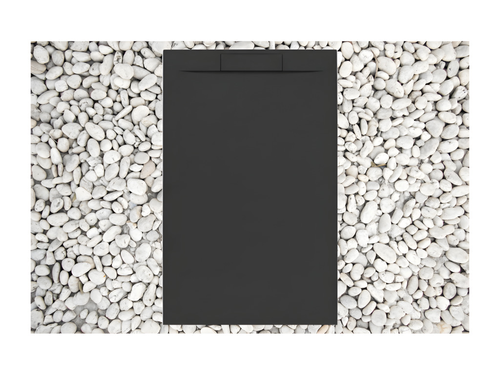 Receveur de douche 115x70 cm noir Meubiana PLUS en Résine et Poudre de Marbre avec Grille Latérale EN RÉSINE DE MARBRE