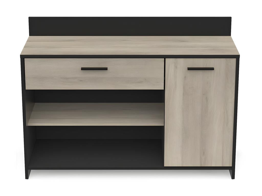 Buffet bas décor chêne Meubiana et noir Meubiana - L123 cm