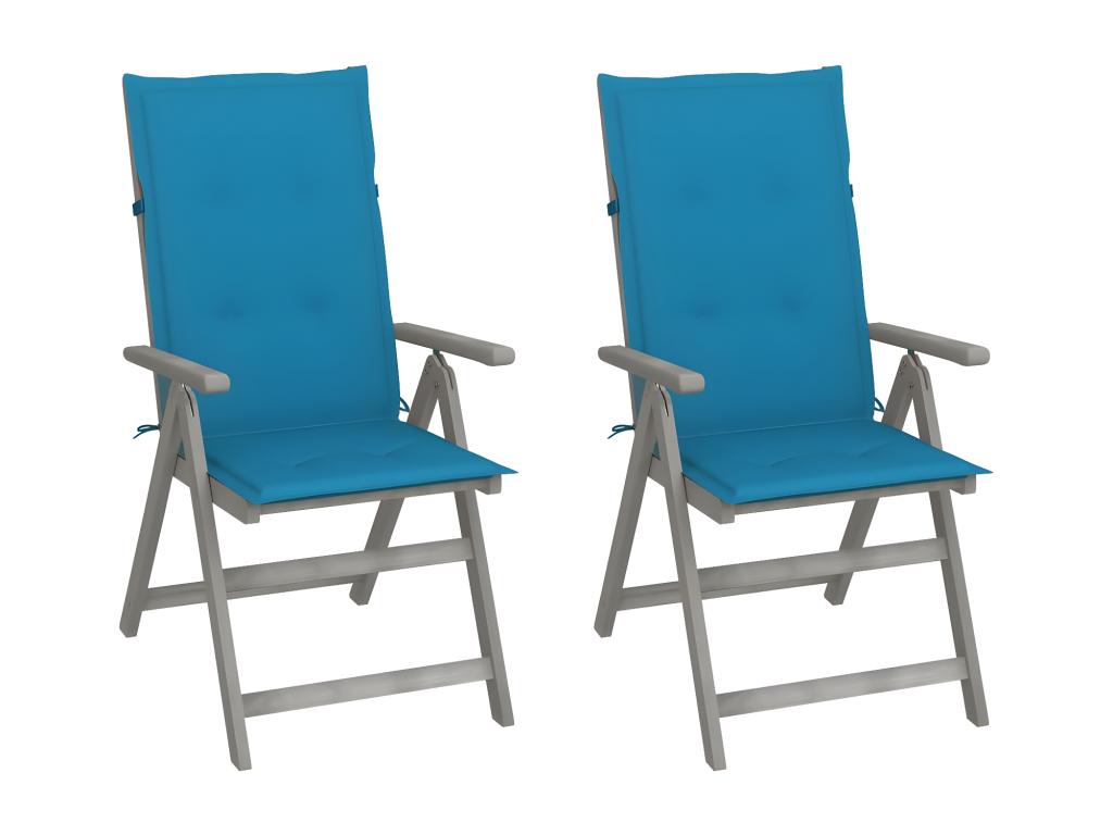 Chaises inclinables de jardin lot de 2 et coussins Bois Laviecasa EMWL23554