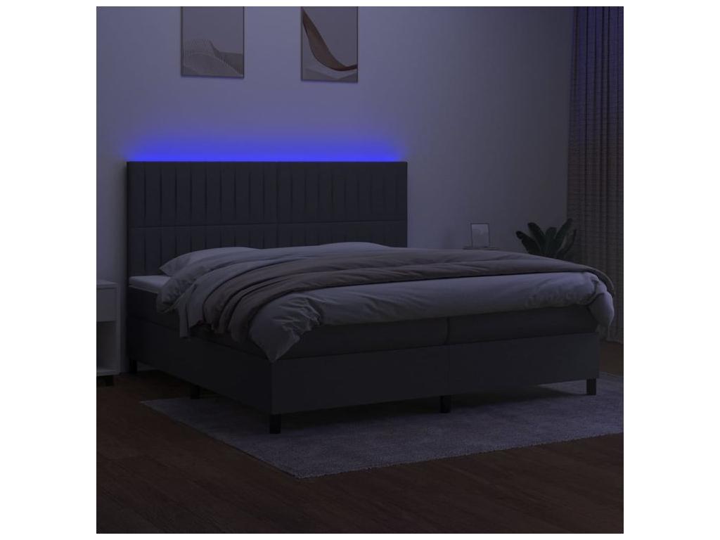 Sommier à Meubiana de lit et matelas et LED Gris foncé 200x200
