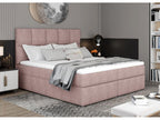 Lit boxspring tissu rose clair avec matelas et surmatelas Lizen-Couchage 140x200 cm