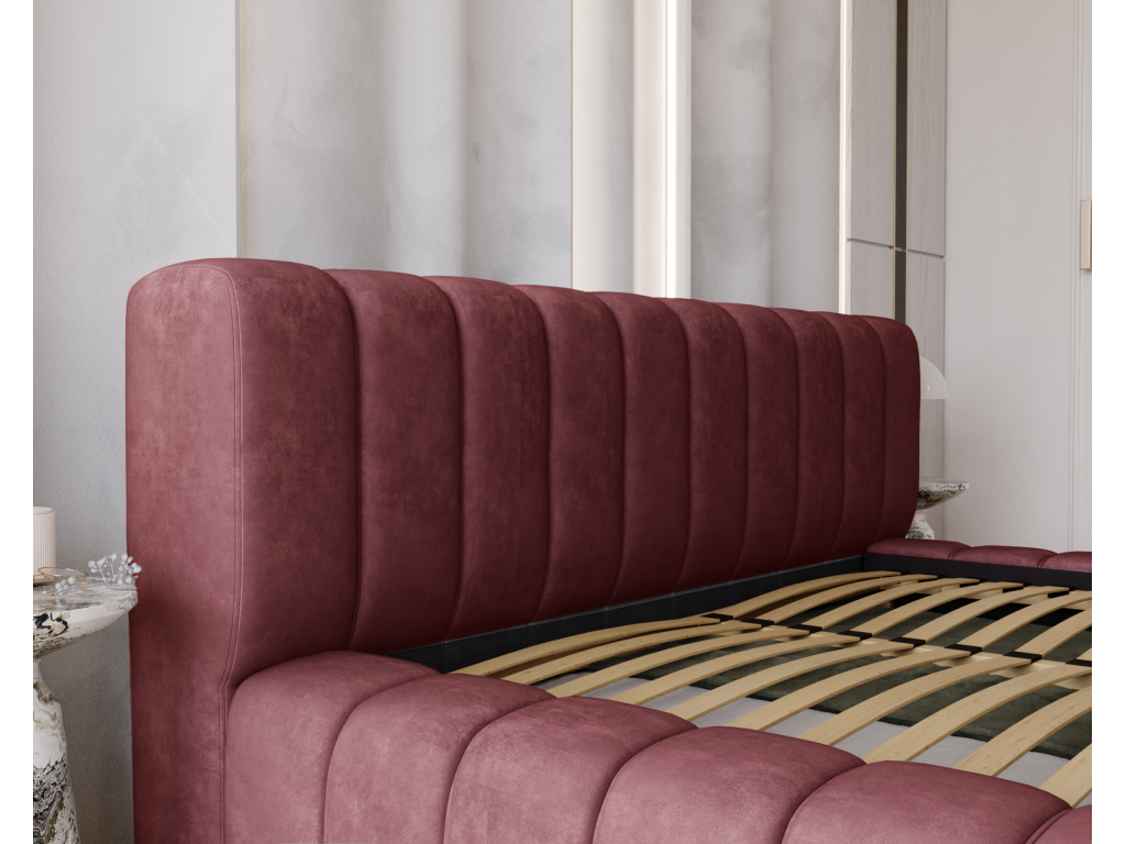 Laviecasa Lit avec Rangement 180x200cm Como Lit capitonné Lit adulte - Mousse épaisse tissu Velvet Rouge Whisper 14 ACSI16160