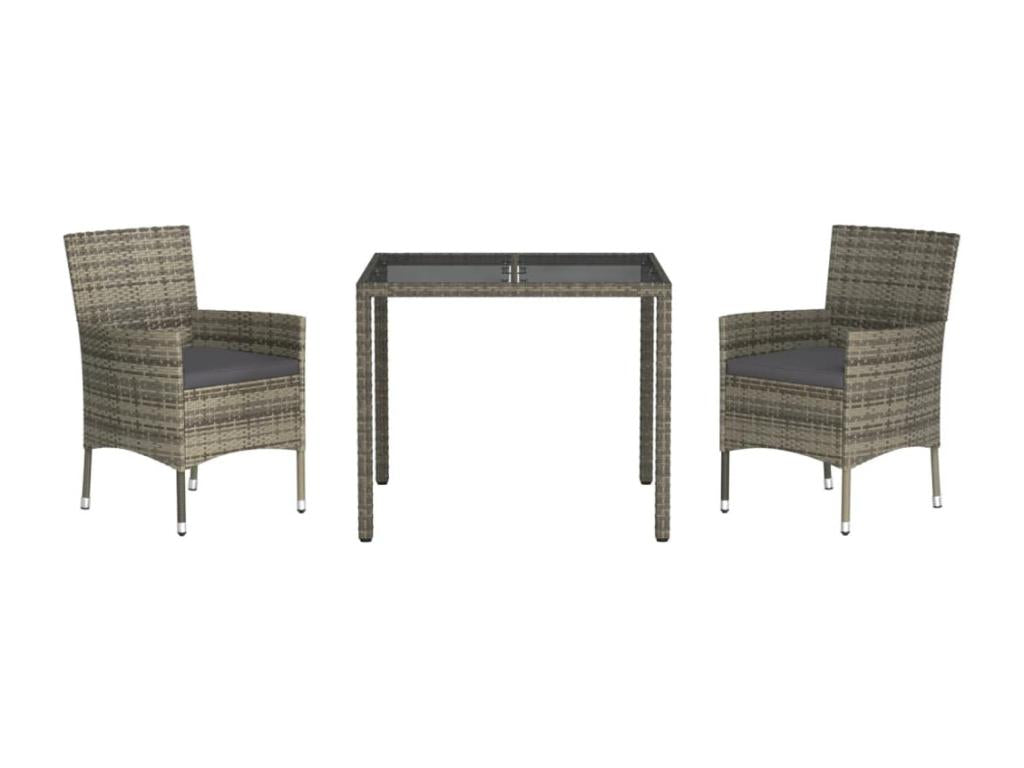 Ensemble à manger de jardin 3 pcs coussins gris résine tressée