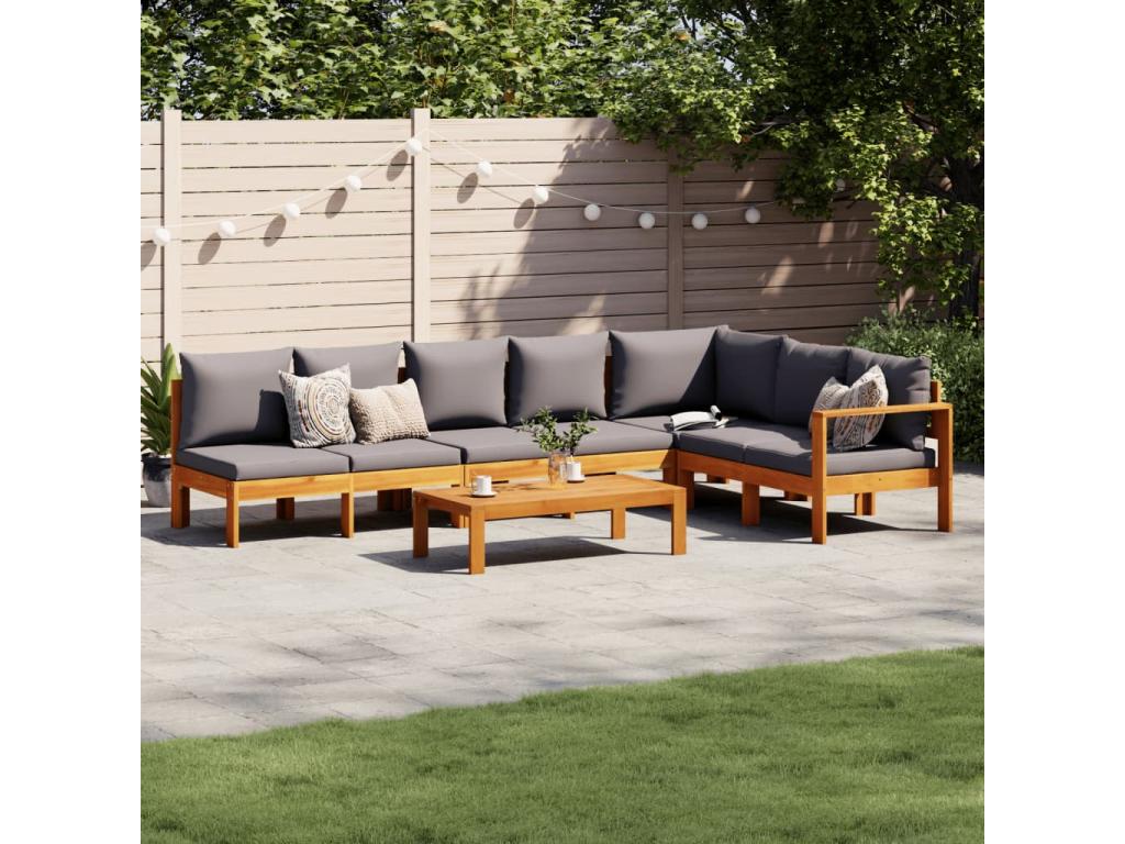 Salon de jardin avec coussins 5 pcs Bois d'Meubiana solide