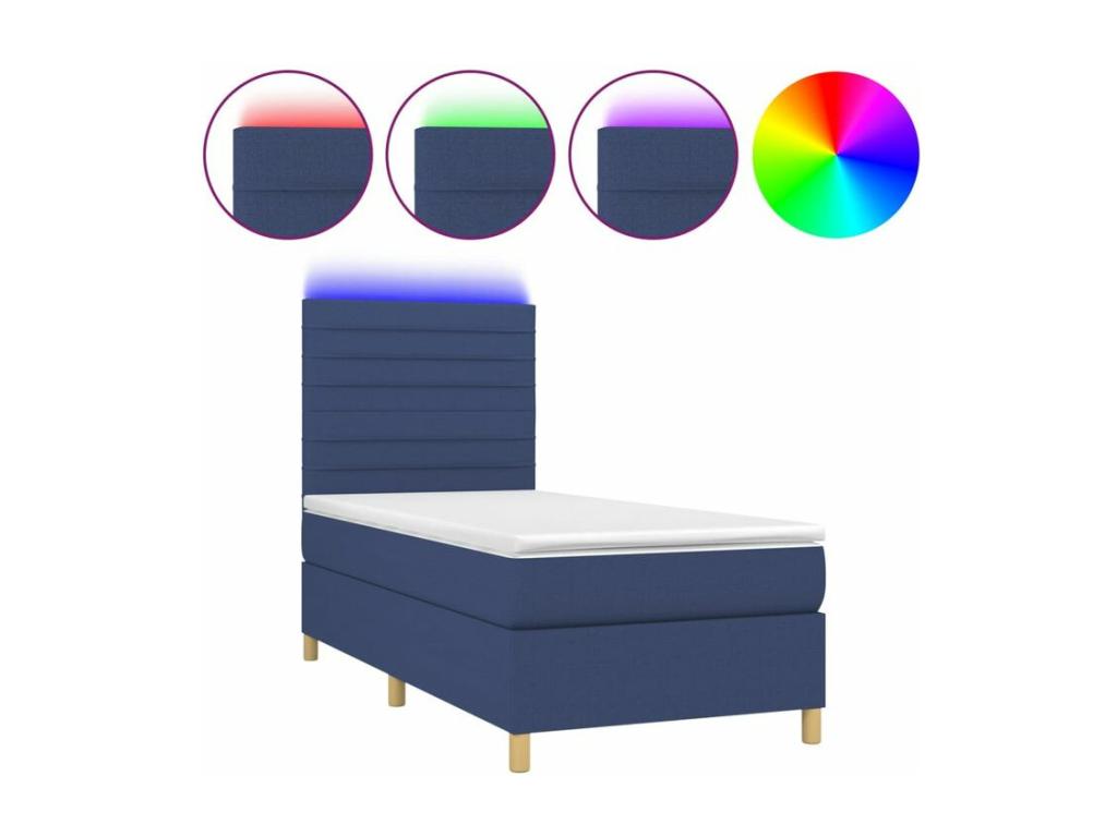 Sommier à Meubiana de lit et matelas et LED Bleu 90x200 Tissu