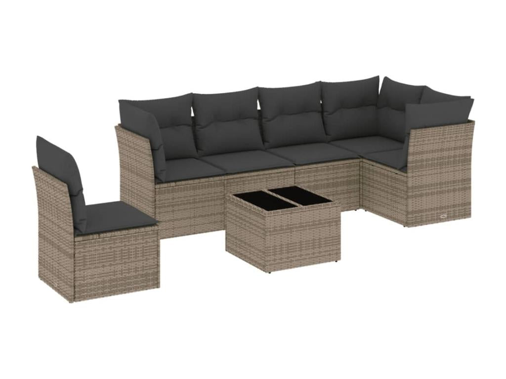 Salon de jardin avec coussins 7 pcs gris résine tressée